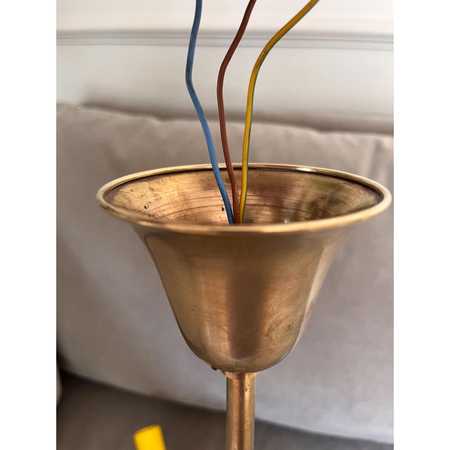 Blue Vintage 5-Arm Sputnik Chandelier in Brass and Multicoloured Ceramic, United Kingdom, 1950s For Sale - Image 8 of 10