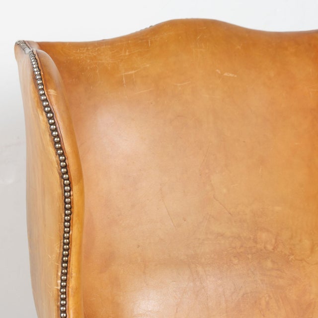 20th Century Tall Wing Back Vintage Leather Armchair From Denmark For Sale - Image 4 of 10