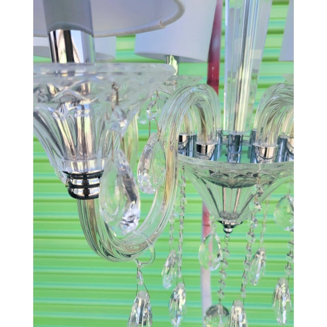 Vintage Murano Glass Crystal Chrome 6 Light Chandelier For Sale - Image 11 of 11