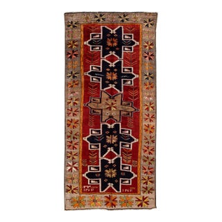 1960s Vintage Azeri Handmade Red Tribal Wool Runner For Sale