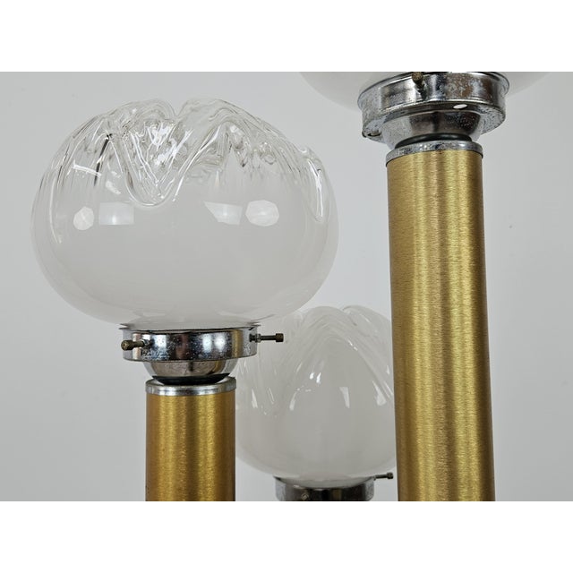 Wood Mid-Century Murano Glass 3-Light Floor Lamp in Wood and Metal, 1970s For Sale - Image 7 of 18