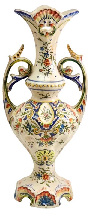 Hand-Painted Faience Vase, Rouen, 1900s