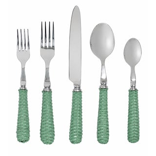 Soft Green Basketweave Five Piece Flatware Set For Sale