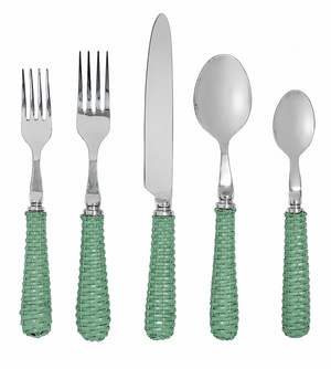 Soft Green Basketweave Five Piece Flatware Set