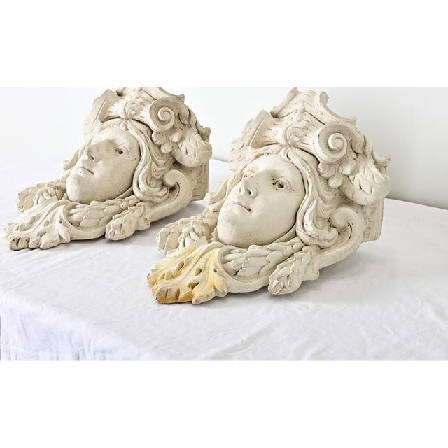 Sculpture Materials Early 20th Century French Pair of Reproduction Plaster Wall Planters For Sale - Image 7 of 11