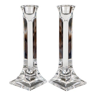 Vintage Austrian Toscany Lead Crystal Geometric Candlesticks – Pair For Sale