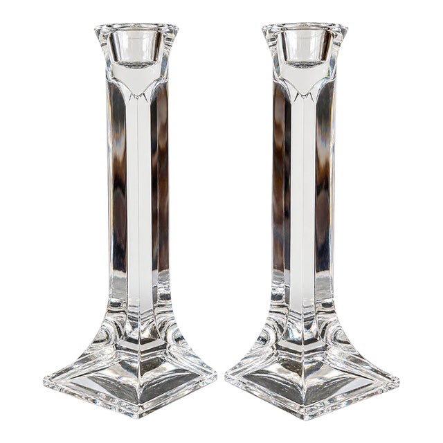 Vintage Austrian Toscany Lead Crystal Geometric Candlesticks – Pair For Sale