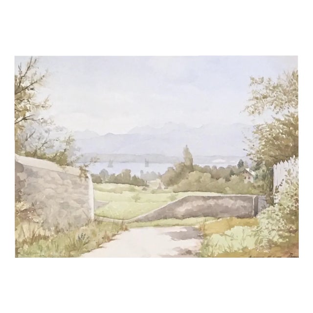 Frédéric Dufaux, Vue d'ensemble sur Commugny, Suisse, 1900, Watercolor on Paper, Framed For Sale