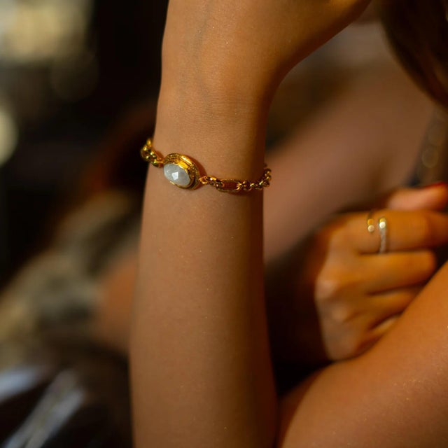 Lunar Glow Moonstone Gold Adjustable Bracelet For Sale - Image 4 of 9