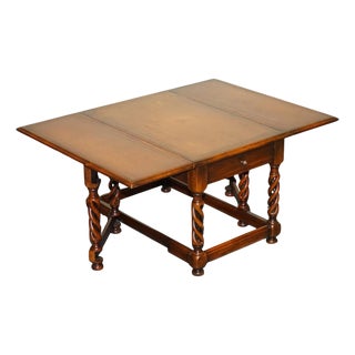 Drop Leaf Barley Twist Table with Leather Top by Theodore Alexander For Sale