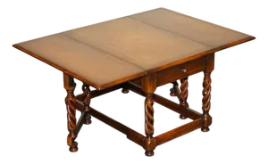 Drop Leaf Barley Twist Table with Leather Top by Theodore Alexander