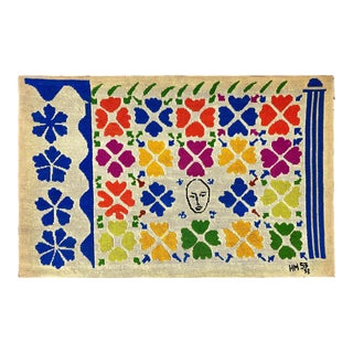 Mid Century Vintage Renee Matisse “Decoration Aux Masques” Needlepoint Modernist Artwork For Sale