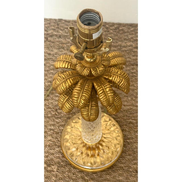 Late 20th Century Italian Rock Crystal Bronze Dore Palm Tree Table Lamp For Sale - Image 5 of 11
