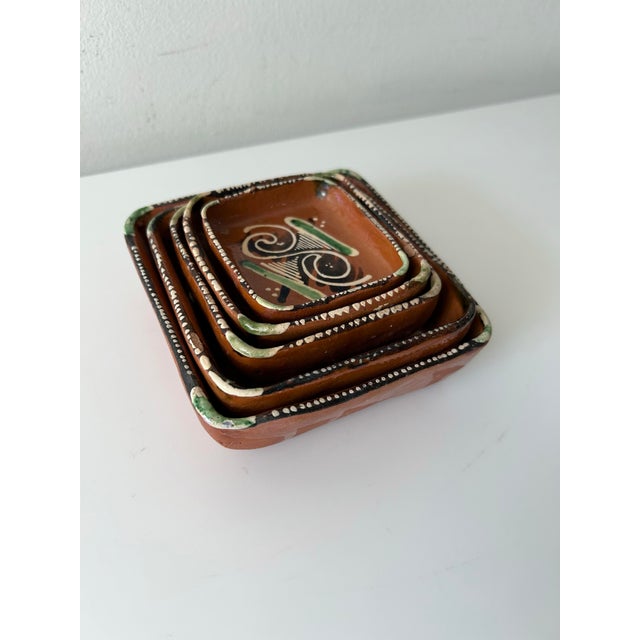 Mexican Vintage Boho Clay Mexican Redware Folk Pottery Nesting Dishes - Set of 5 For Sale - Image 3 of 7