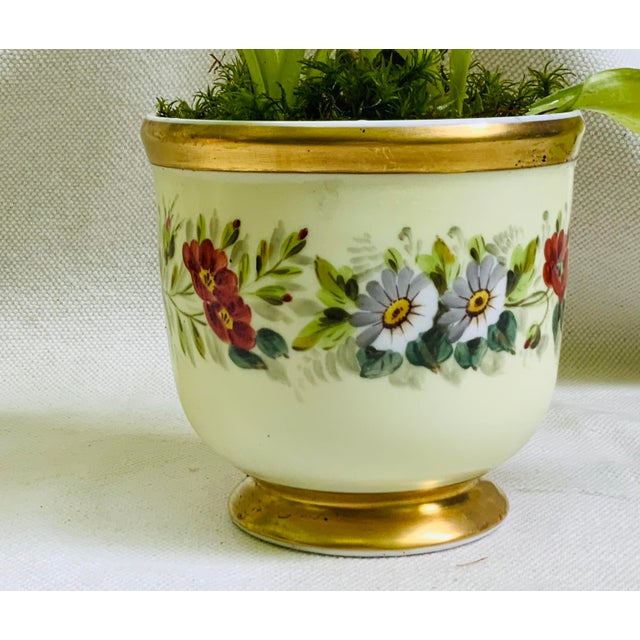 Vintage Hand-Painted Porcelain Cachepots, Floral With Gilt Rim - A Pair For Sale - Image 9 of 18