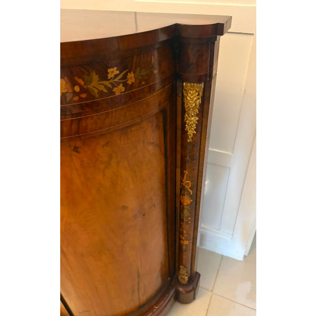 Antique Victorian Burr Walnut Sideboard Cabinet with Floral Marquetry Credenza, 1850 For Sale - Image 13 of 18