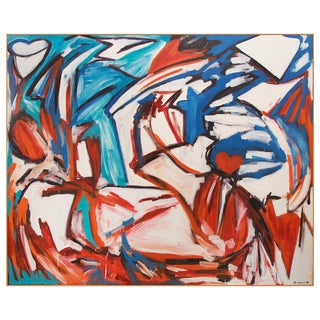 1986 Vintage Abstract Oil on Canvas Painting by D. Harris For Sale