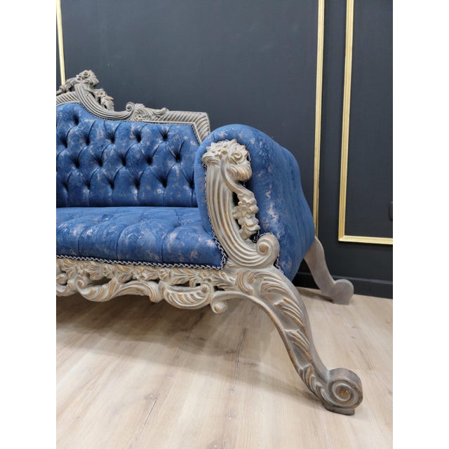 1970s 1970s Mid-Century Tufted Cobalt Blue Velvet Chaise Lounge For Sale - Image 5 of 10