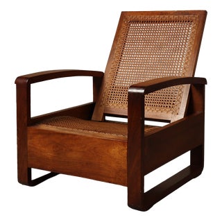 Mid-Century Architectural Teak Lounge Chair with Cane Seat, 1950s For Sale