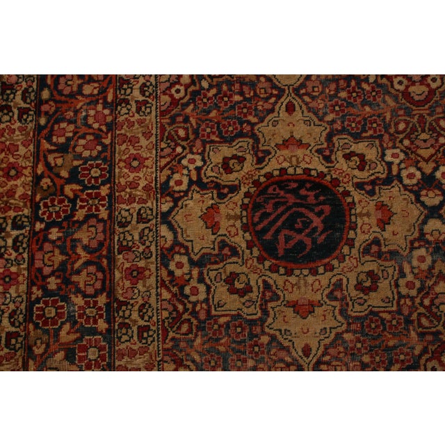Rug & Kilim Antique Red Blue Cream Kerman Lavar Medallion Floral Wool Persian Rug For Sale - Image 4 of 6