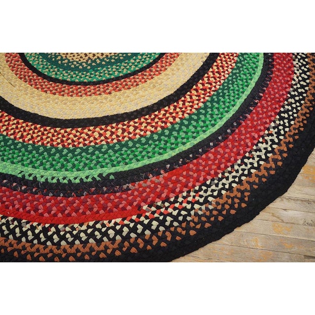 1920s Jewel Tone Antique American Braided Folk Art Rug 9' 6'' X 9' 6''. Wool Carpet For Sale - Image 4 of 6