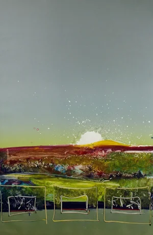 Michael Raburn "Bad Landing" Southwestern Landscape Signed Original Monoprint Artwork, 1980