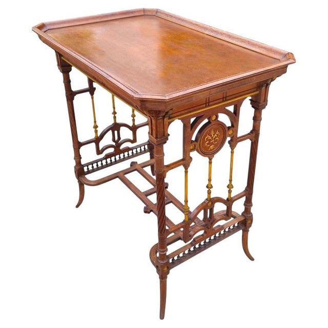 Metal Antique Aesthetic Movement Walnut and Gilt Side Table, 1885 For Sale - Image 7 of 7