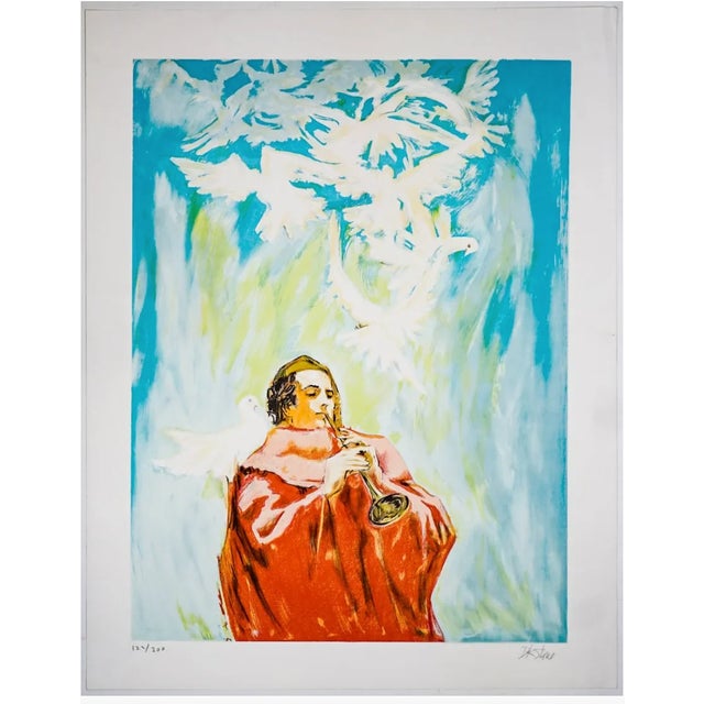 Oregon artist David K. Stone (1922-2001) "Within Us" lithograph with an angelic trumpeter and doves. Pencil signed and...