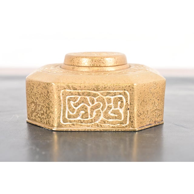 Art Deco Tiffany Studios New York Zodiac Bronze Doré Inkwell For Sale - Image 3 of 13