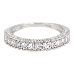 14k (585) White Gold Natural Diamond Engraved Band Ring, Size 5