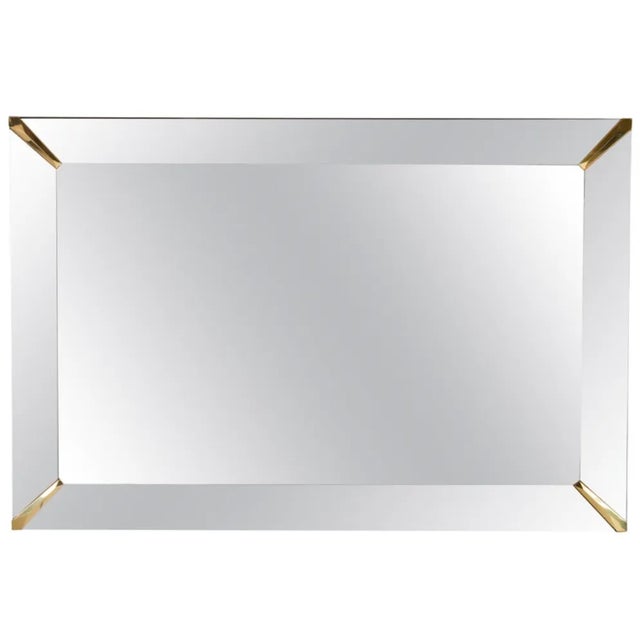 1950s Grand Beveled Mirror With Brass Corner Accents For Sale - Image 5 of 5