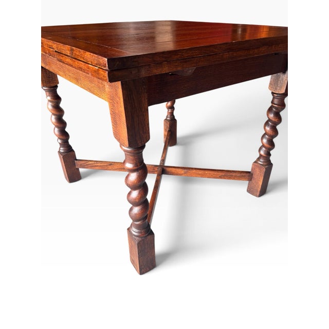 Professionally Restored 1930s Solid Oak Draw Leaf Dining Table With Barley Twist Legs (1a) For Sale In Houston - Image 6 of 12
