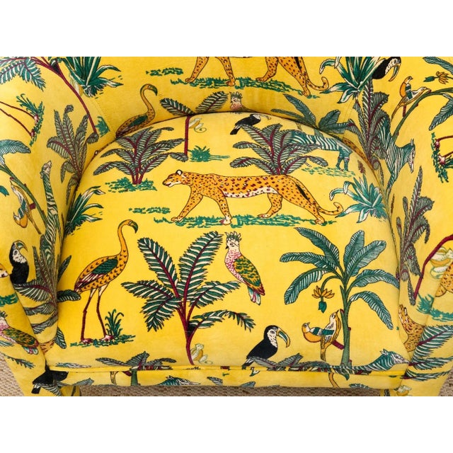 Vintage Postmodern Yellow Jungle Print Barrel Lounge Chair For Sale - Image 11 of 12
