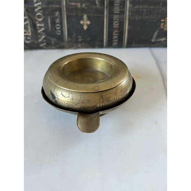 Vintage Chinese Nesting Etched Brass Ashtray Set For Sale - Image 10 of 12