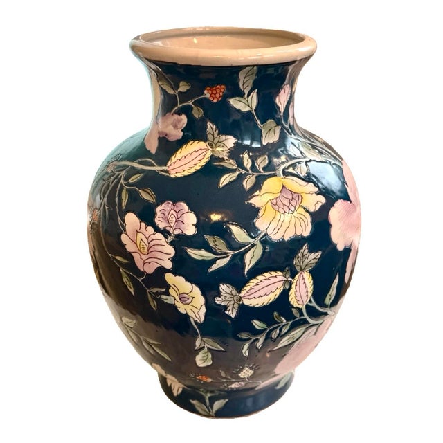 1980s Vintage Chinoiserie Floral Vase For Sale - Image 5 of 7