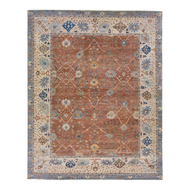 Early 21st Century Modern Indian Tabriz Handmade Allover Wool Rug With Brown Field by Apadana For Sale