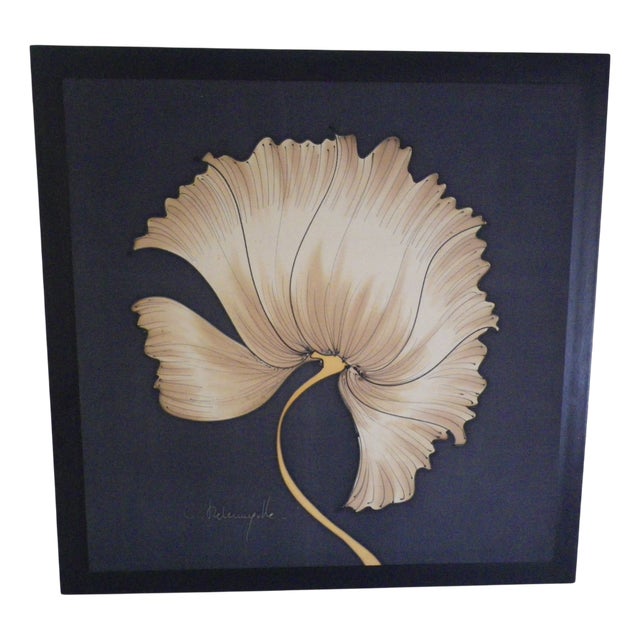 Ginkgo Leaf Painting on Silk, France, 1970s For Sale