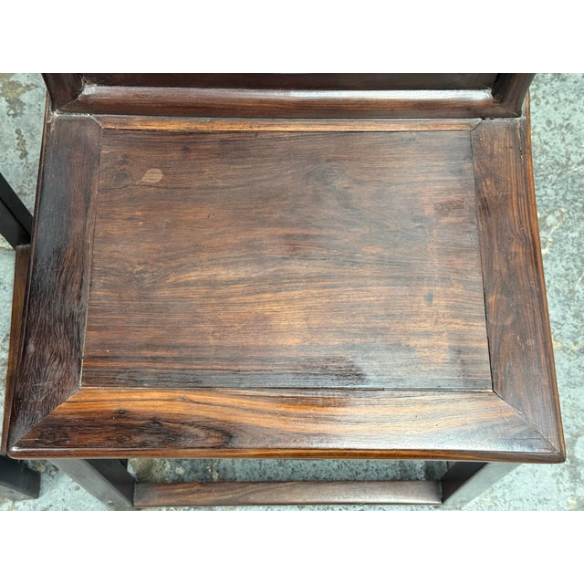 Antique Rosewood Chairs + Round Stone Inserts Side Chairs, Pair. For Sale - Image 10 of 12