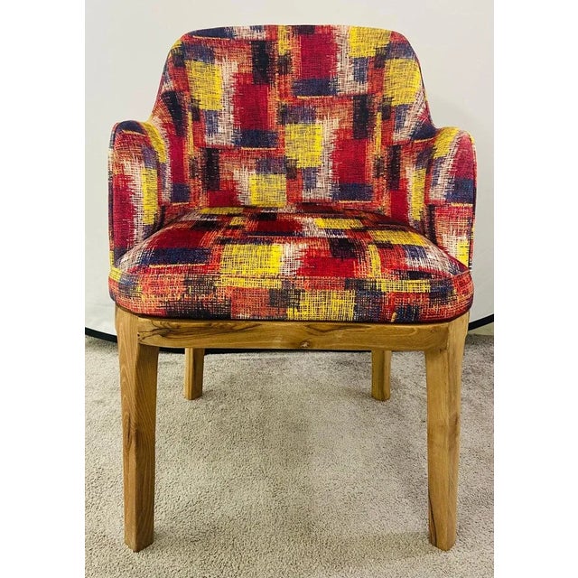 Mid-Century Modern Mid-Century Modern Style Chair Multicolor Upholstery and Walnut Frame, a Pair For Sale - Image 3 of 13