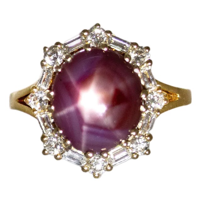 11x9.5mm, 5.5cts Madagascar Star Ruby and Natural Diamond Ring in 14k Solid Gold, Size 6.75 For Sale