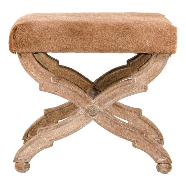 Crescenzo Cowhide Bench - Caramel Brown Cowhide / Oak Frame For Sale