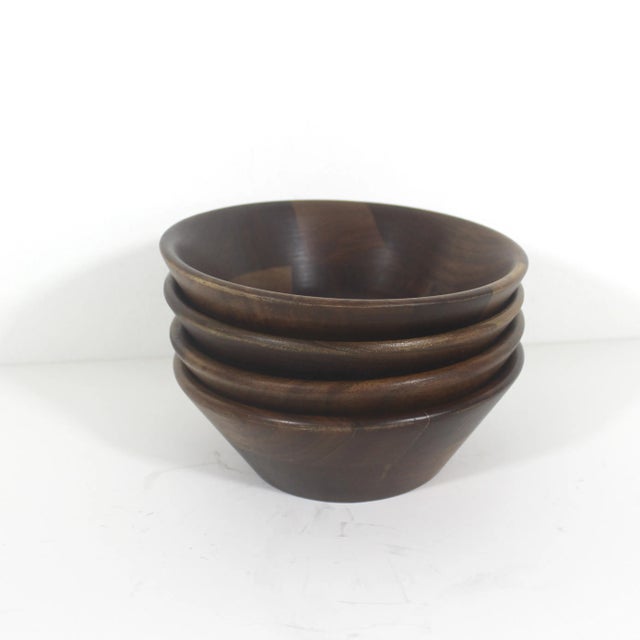 Vintage Mid Century Modern set of four real walnut bowls. These are in excellent, barely used condition. Some of them have...