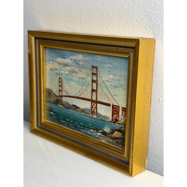 Golden Gate Bridge Oil Painting San Francisco California Miniature Coastal Landscape c.1980 Signed by Jean Bowler For Sale - Image 18 of 18
