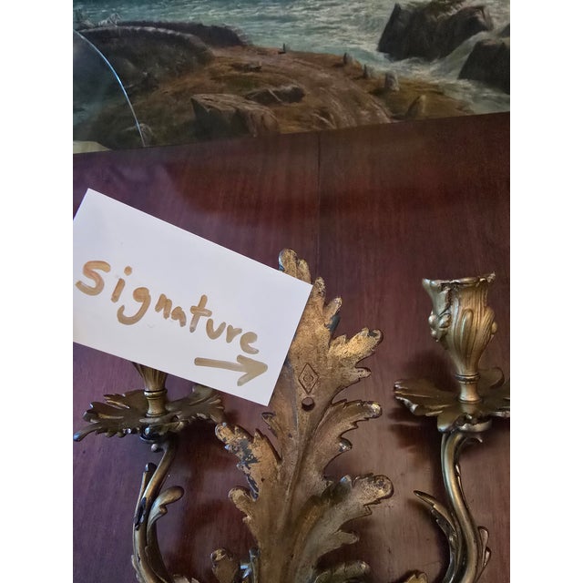 Antique E F Caldwell Co Signed Bronze Pair Sconces For Sale - Image 10 of 13