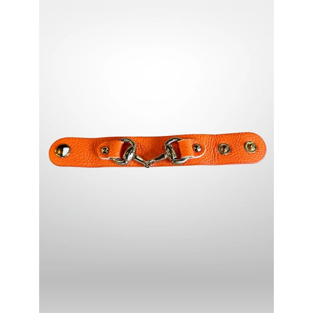 Set of 4 Orange Leather Napkin Rings With Horsebit Detail by Julian Mejia Design For Sale In Greensboro - Image 6 of 6