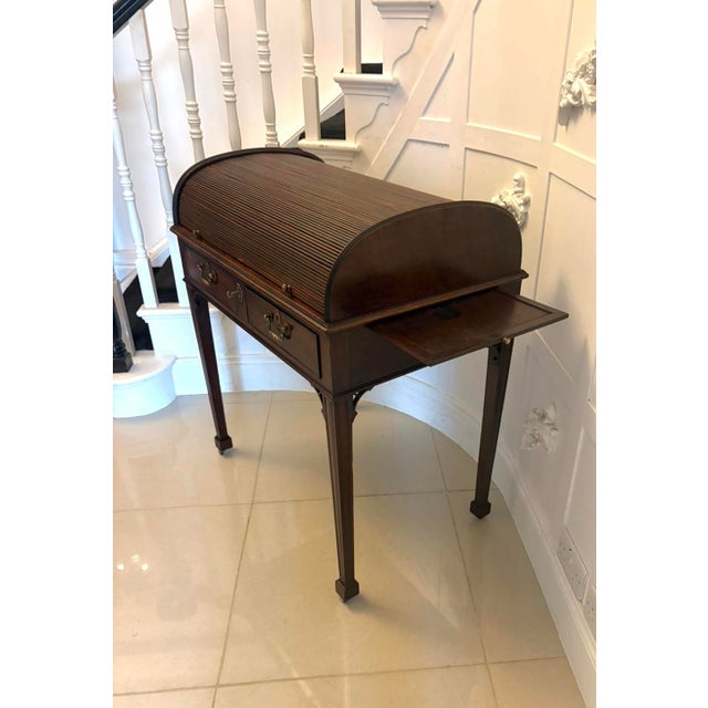 Antique Georgian Mahogany Tambour Top Cylinder Desk with Pull-Out Writing Slides, 1800s For Sale - Image 14 of 17