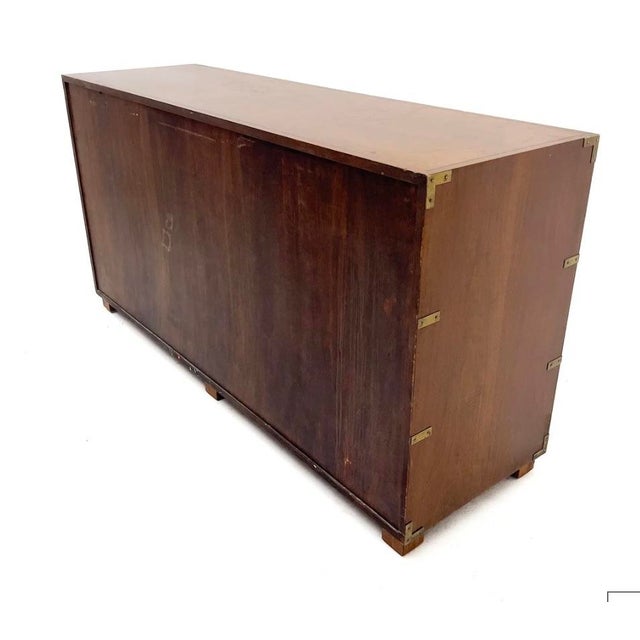 Baker Furniture Company 1970s Campaign Style Walnut and Brass Chest by Baker Furniture Company For Sale - Image 4 of 6