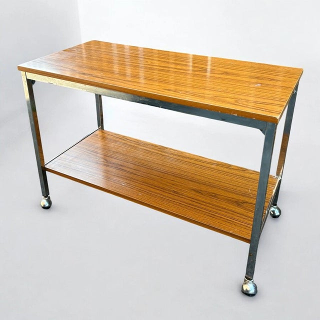 Wood Mid-Century Walnut and Chrome Bar Cart For Sale - Image 7 of 13