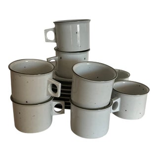 Vintage Dansk Green Mist Coffee Cup & Saucer Set of 8 Niels Refsgaard Denmark Stoneware ( For Sale