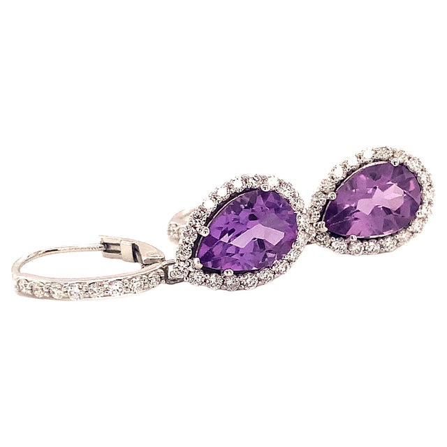 Natural Amethyst Diamond Earrings 14k Gold 4.25 Tcw Certified For Sale - Image 4 of 11